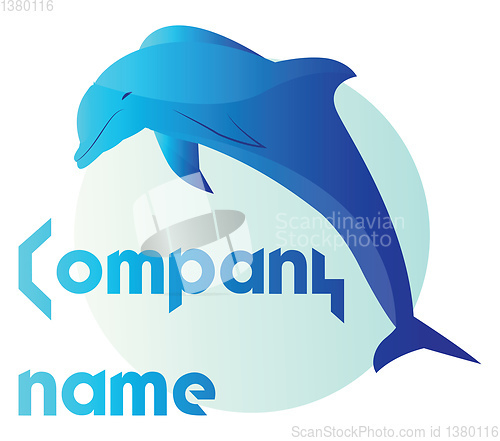 Image of Simple vector logo design on white background of a blue dolphine