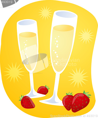 Image of Champagne and strawberries illustration