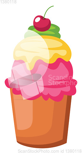 Image of Big colorful cupcake with sherry on topillustration vector on wh