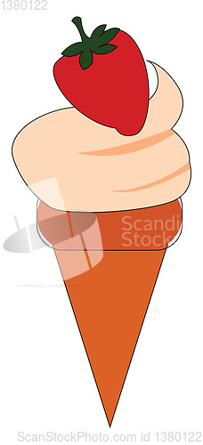 Image of Clipart of a cone ice cream topped with a whole strawberry vecto