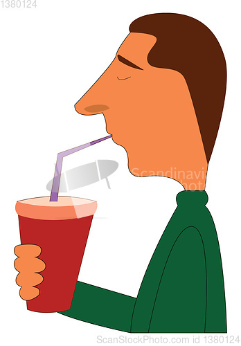 Image of Caricature of man drinking juice vector illustration on white ba