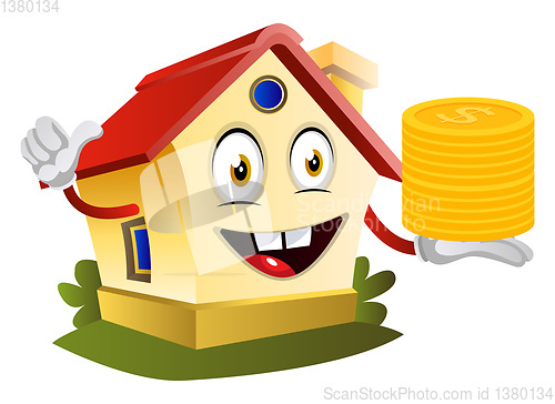 Image of House is holding coins, illustration, vector on white background