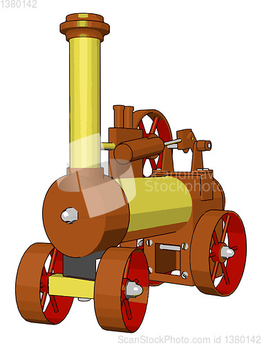 Image of 3D vector illustration of brown and yellow steam engine machine 