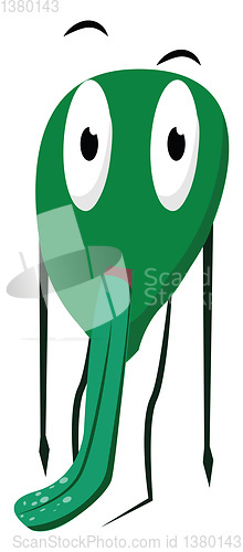 Image of Cartoon green monster with a long hanging tongue floating at the