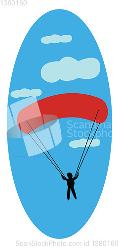 Image of A red parachute flying in the blue sky carrying a man vector col