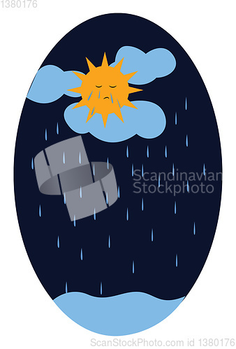 Image of Sad sun on a rainy and gloomy day vector or color illustration