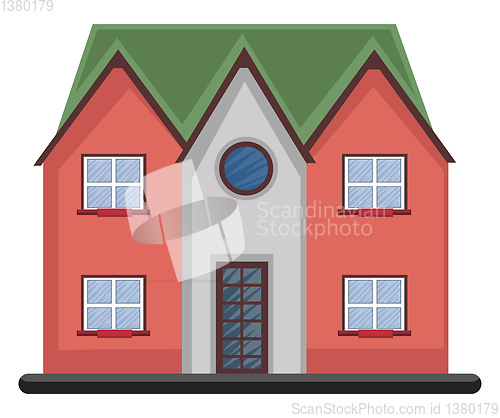 Image of Cartoon red building with green roof vector illustartion on whit