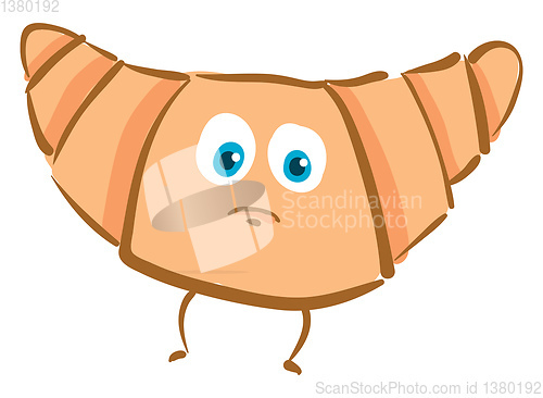 Image of A brown-colored sad cartoon croissant vector or color illustrati