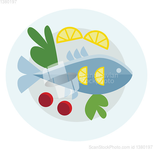 Image of Food platter with whole fish and vegetables vector or color illu