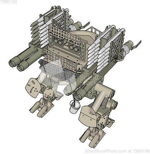 Image of 3D vector illustration on white background of a military missile