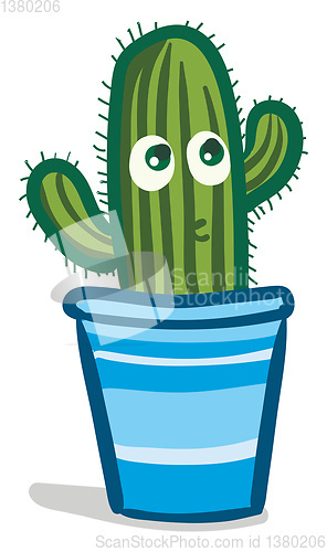 Image of A cactus plant emoji in a blue flowerpot is with big eyes and in