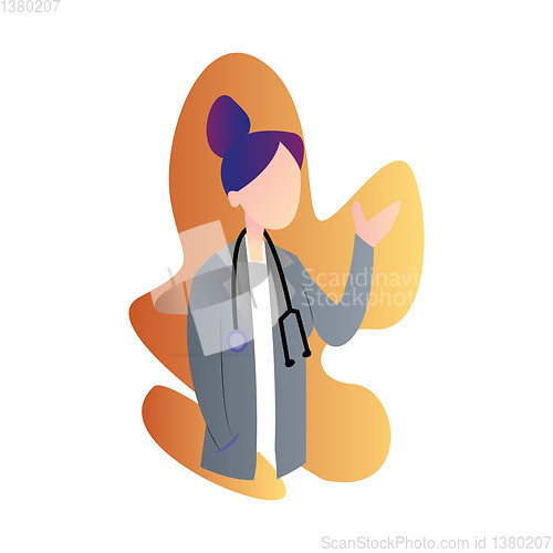 Image of Modern icon illustration of a female doctor in grey coat on whit