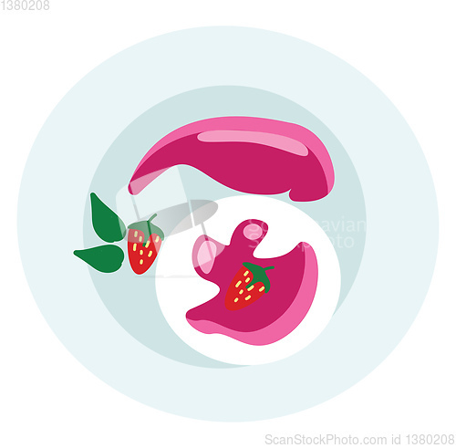 Image of A dessert plate with pink strawberry ice cream served with vanil