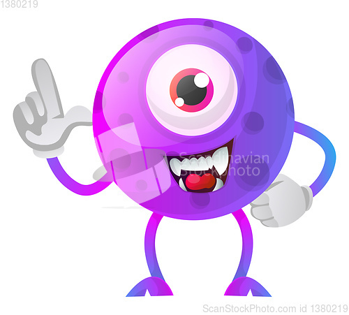 Image of Purple monster showing wtih his hand illustration vector on whit