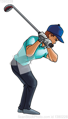 Image of Golf player swings with a golf club, illustration, vector on whi