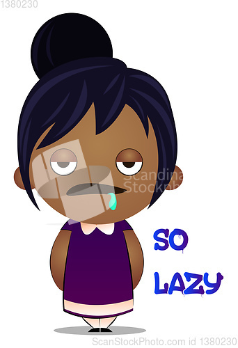 Image of Little girl is feeling lazy, illustration, vector on white backg