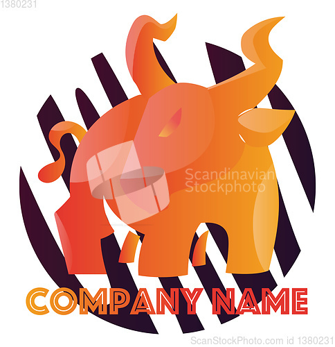 Image of Orange angry bull in front of purple and white circle vector log