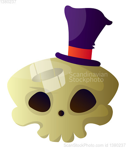 Image of Cartoon skull with purple hat vector illustartion on white backg