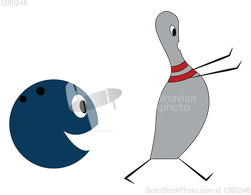 Image of A bowling ball chasing a bowling pin vector or color illustratio