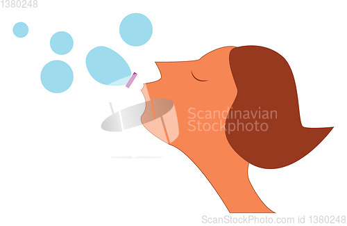 Image of A little girl blowing soap bubbles with her mouth vector color d