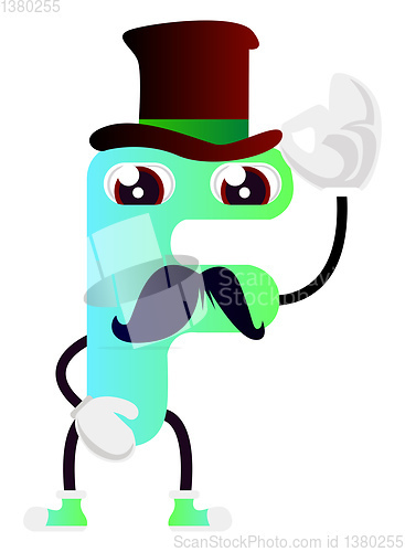 Image of Neon green letter F with hat vector illustration on white backgr
