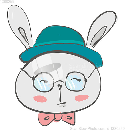 Image of A hare disguised as a gentleman is wearing a blue cap round eyeg