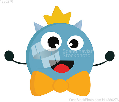 Image of Smiling blue monster with yellow bow tie and golden crown vector