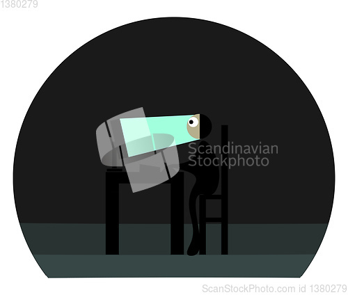Image of Clipart of an officer working before the laptop at night set on 