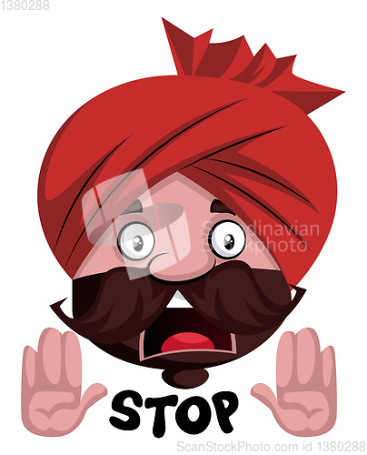 Image of Man with turban is showing stop with hands, illustration, vector