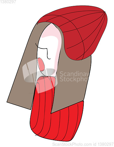 Image of Abstract pictur of a girl with red hat vector illustration on ba