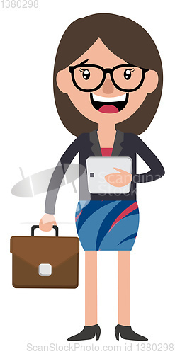 Image of Cartoon lawyer holding a tablet illustration vector on white bac