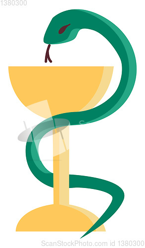 Image of A green serpent coiled to champagne glassware vector or color il