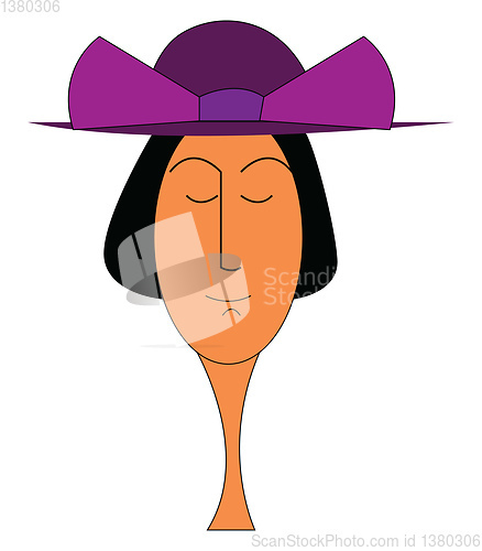 Image of A lady with short black hair wearing a big hat looks cute vector