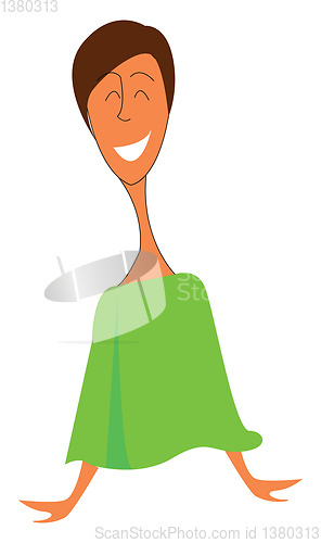 Image of The portrait of a woman in green-colored costume laughing vector