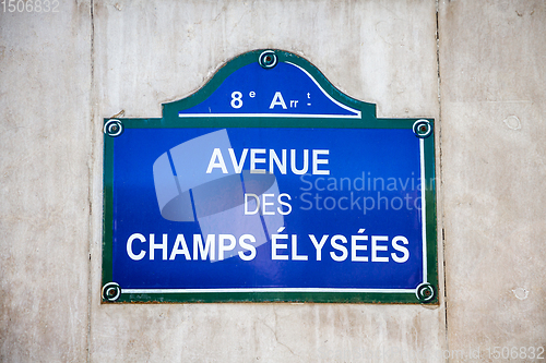 Image of Avenue des Champs Elysees street sign, Paris, France