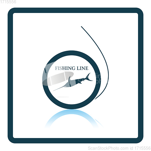 Image of Icon of fishing line on gray background, round shadow
