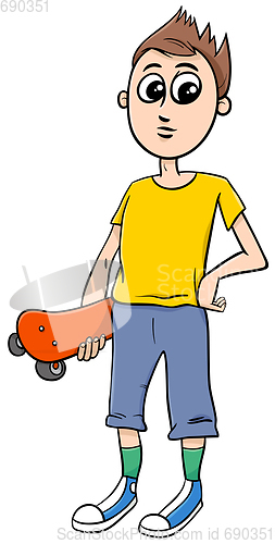 Image of teen boy with skateboard cartoon