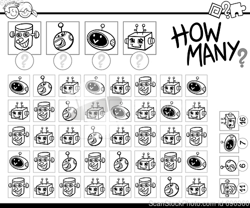 Image of counting robots coloring page