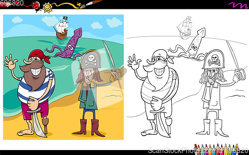 Image of cartoon pirates coloring page