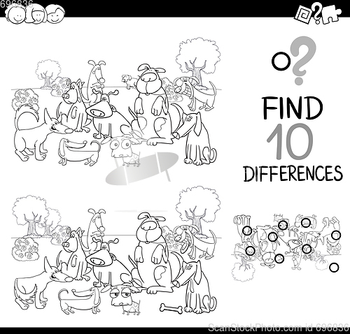 Image of dog difference game coloring page