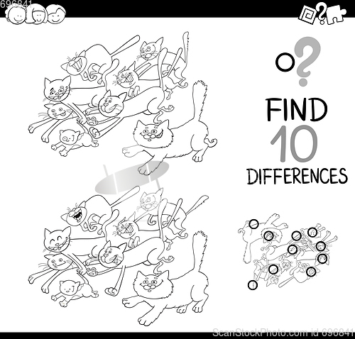 Image of cat difference game coloring page