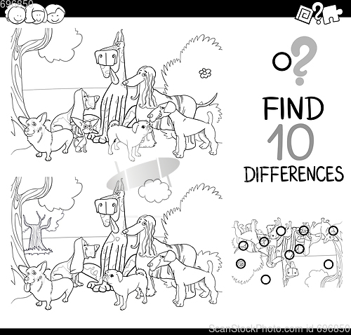 Image of dogs difference game coloring page