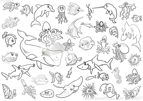 Image of sea life animals coloring page