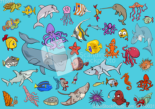 Image of sea life animals cartoon set