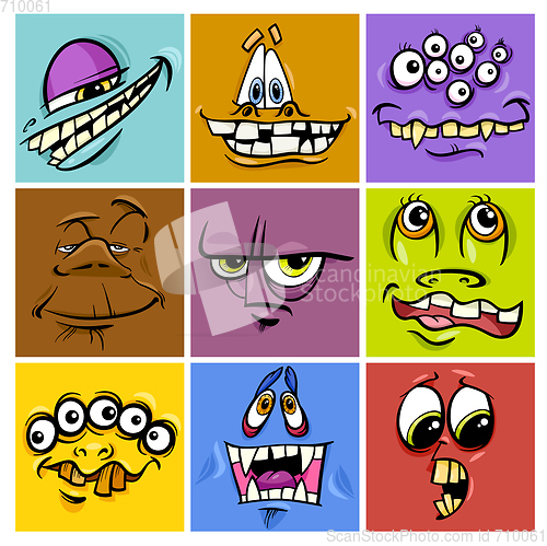 Image of cartoon monster faces set