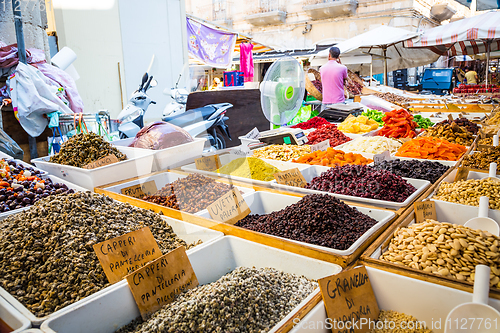 Image of SYRACUSE, ITALY - MAY 04th, 2018: this traditional almonds and p