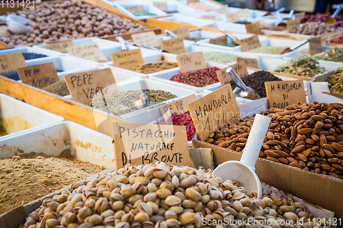 Image of Traditional almonds and pistachios market in South Italy