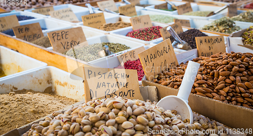 Image of Traditional almonds and pistachios market in South Italy