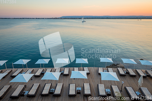 Image of SYRACUSE, ITALY - sunset in front of the sea