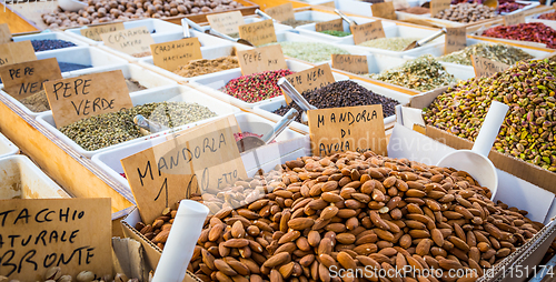 Image of Traditional almonds and pistachios market in South Italy